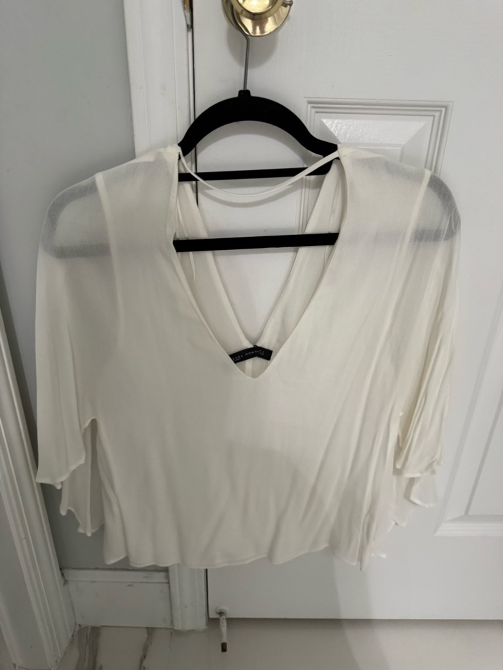 Zara Ivory V-Neck Sheer Blouse